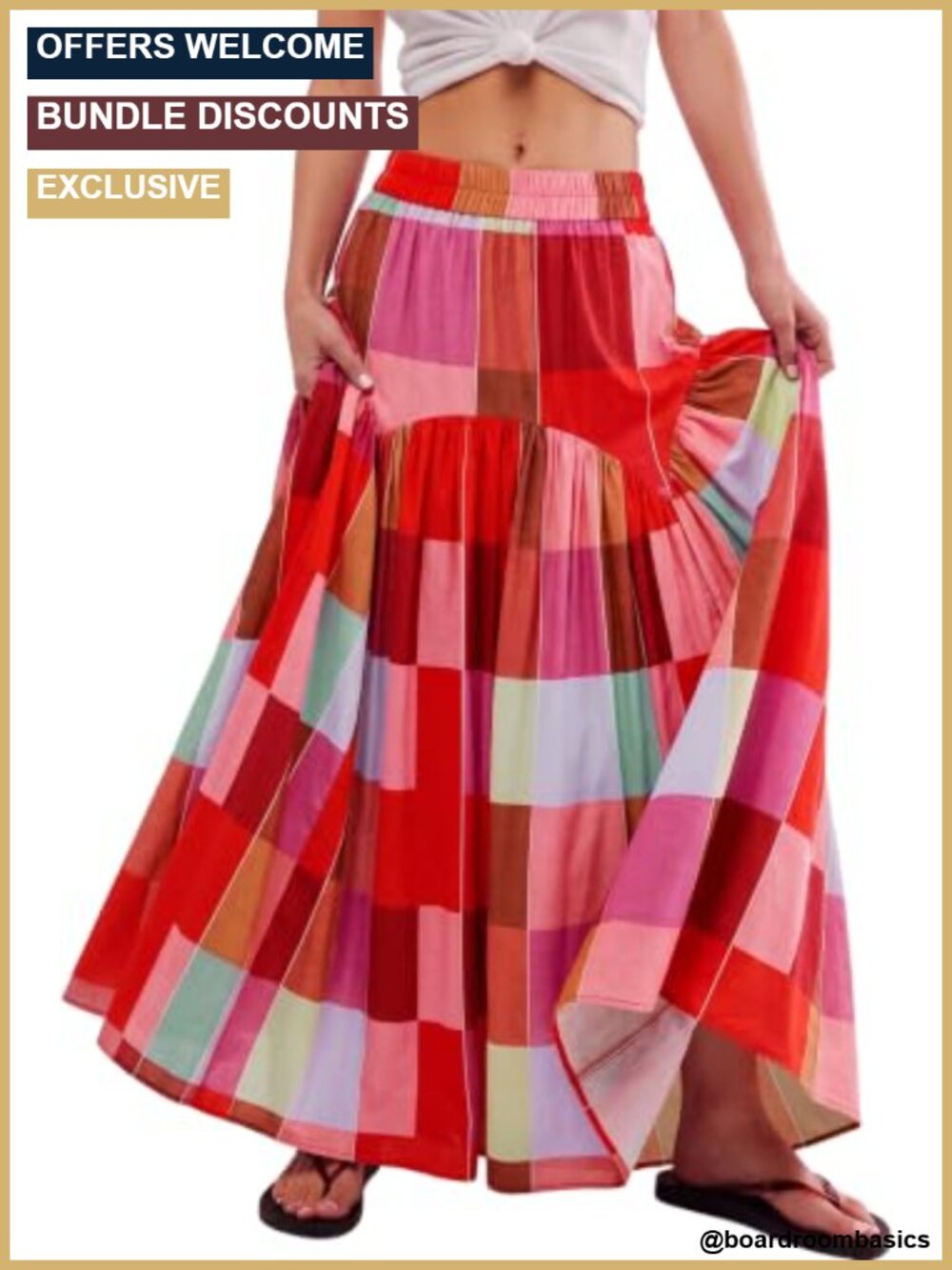 TinyCribz Boho Ruched Plaid High Waist Floor Length Maxi Skirt
